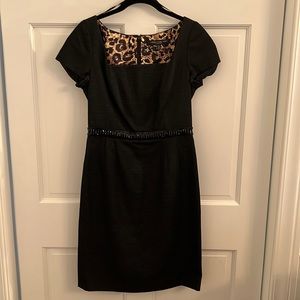 Carmen Marc Valvo Short-Sleeve Cocktail Dress with Sheen and Texture